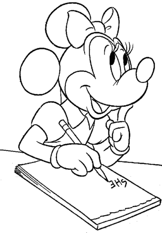 Minnie Is Writing  Coloring Page